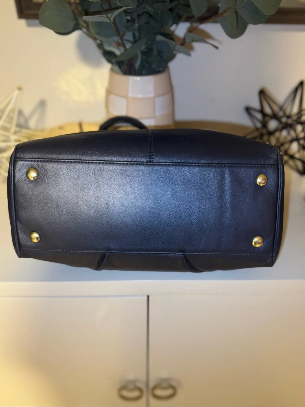 Coach Navy Leather Satchel with Gold Hardware
